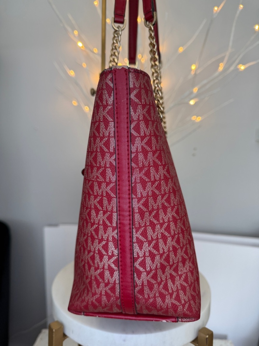 Michael Kors, GUC red & cream signature logo shoulder bag 14 x 9 "by 4 deep - Picture 3 of 14